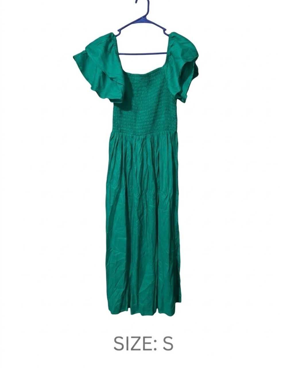 Emerald Green Flutter-Sleeve Maxi Dress